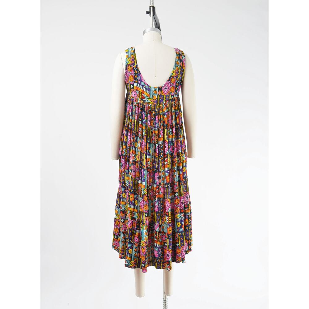 Vintage 90s Rayon Gauze Patchwork Dress Boho Artsy Mixed Print Pocket Dress S - Picture 7 of 9